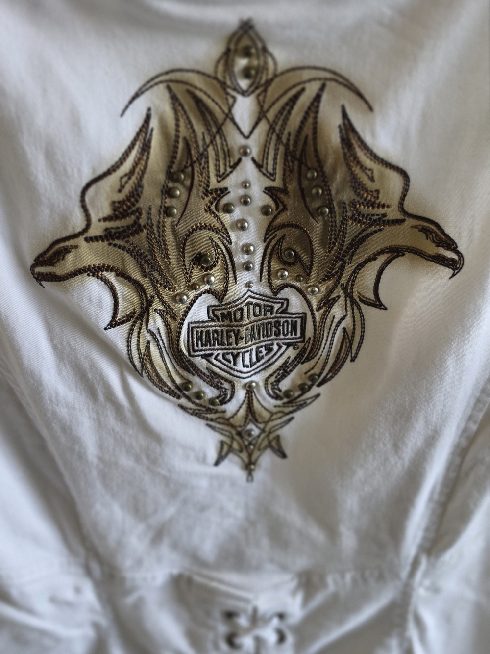 Harley-Davidson White Zip Up Tank Top with Gold Graphic